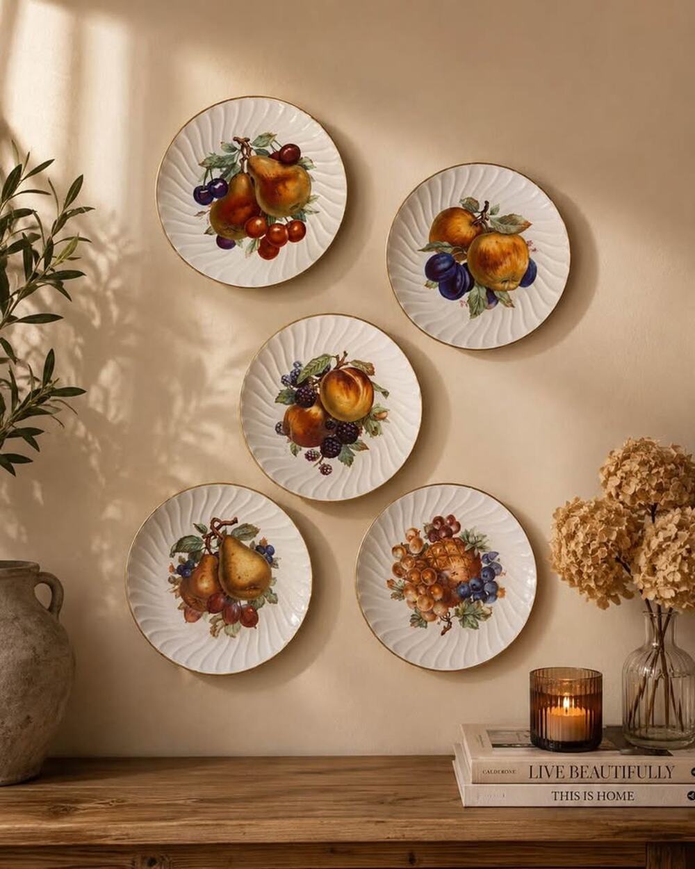 Curated Vintage Kitchen Plate Wall – Schumann Arzberg Fruit Plates – Set of 5